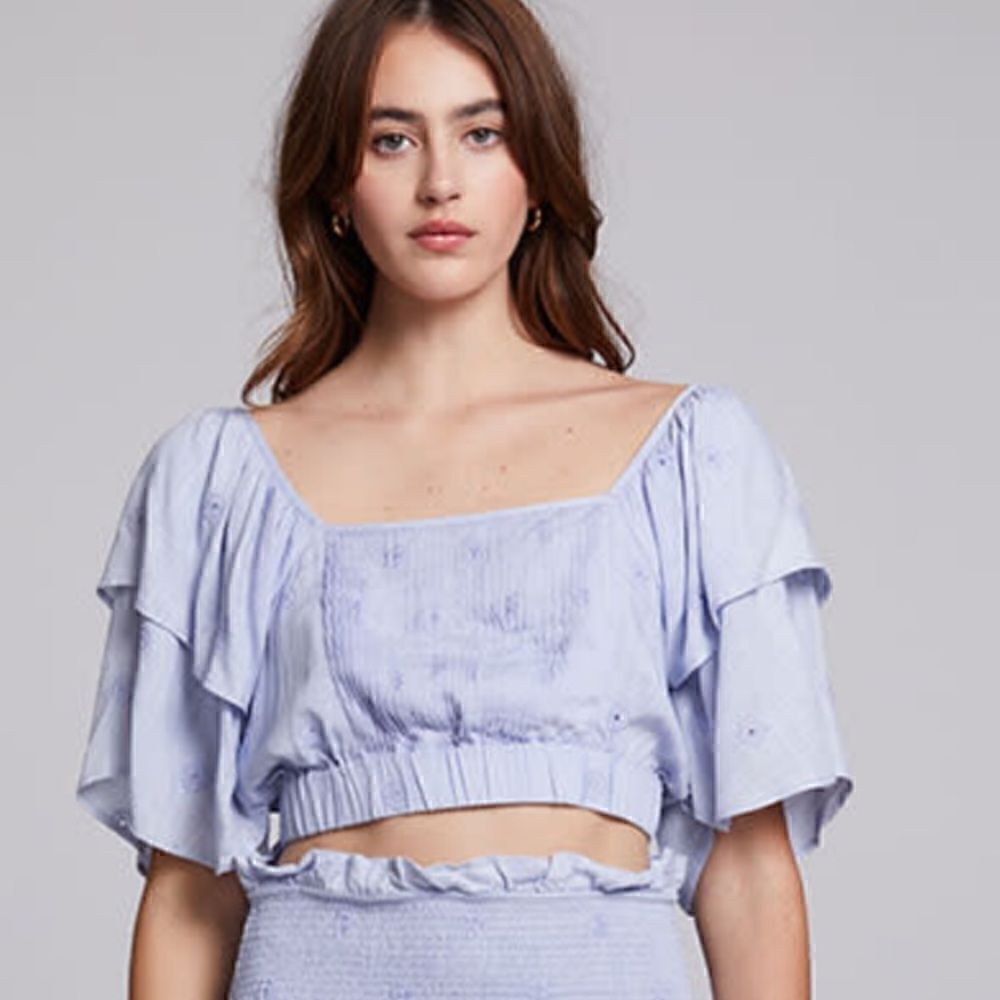 Chaser Doheny Faded Denim Crop Top. Size Small. Boho Festival NWT